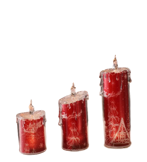 Red Santa w/Sleigh Candle Set