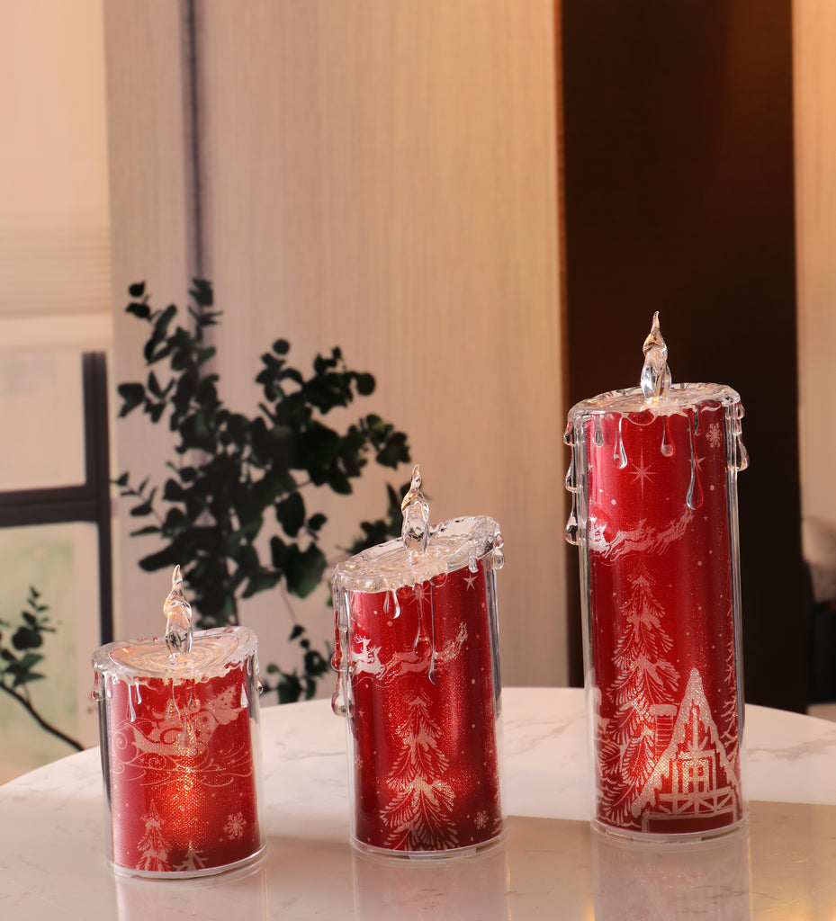 Red Santa w/Sleigh Candle Set