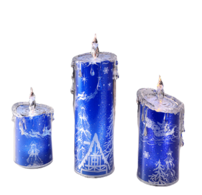 Blue Santa w/Sleigh Candle Set