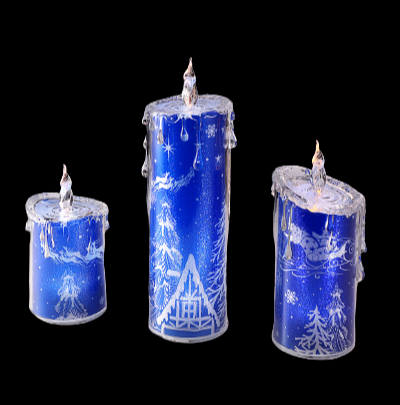 Blue Santa w/Sleigh Candle Set
