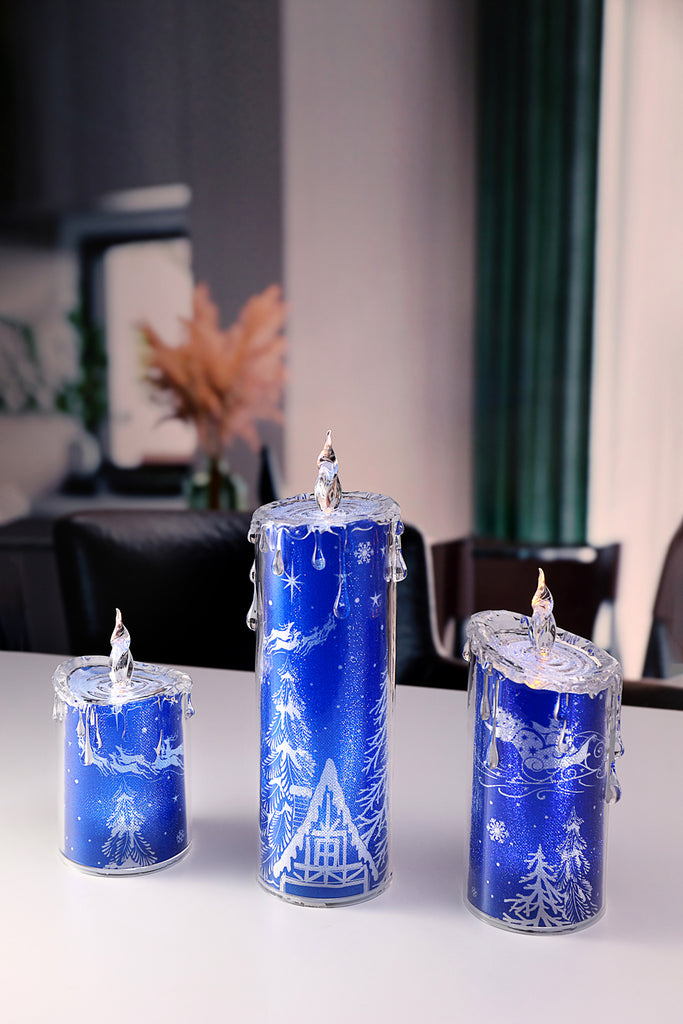 Blue Santa w/Sleigh Candle Set